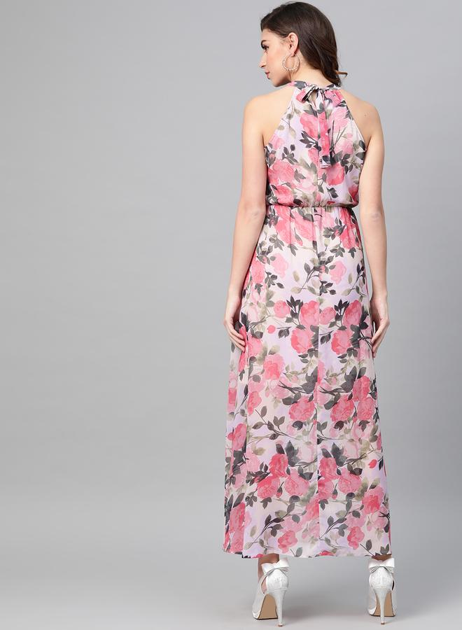 SASSAFRAS Floral Print Halter Neck Maxi Dress - Image 3