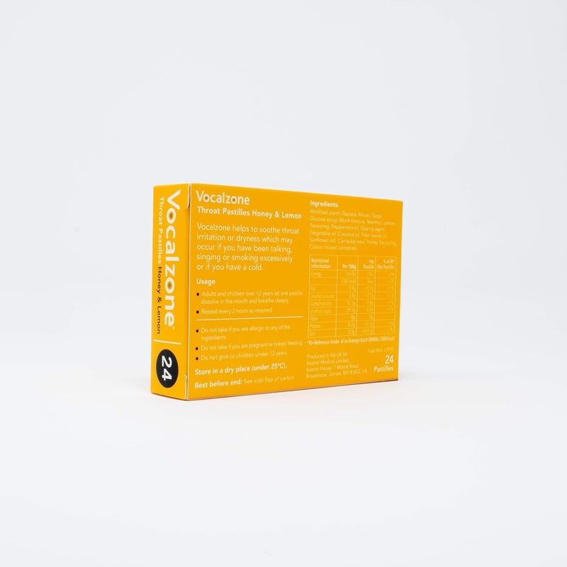 Vocalzone Throat Pastilles Honey  Lemon 24  For Sore Throats and Hoarseness When Overusing Your Voice Produced and sold in the United Kingdom since 1912 - Image 2