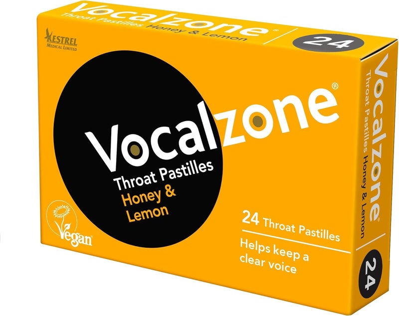 Vocalzone Throat Pastilles Honey  Lemon 24  For Sore Throats and Hoarseness When Overusing Your Voice Produced and sold in the United Kingdom since 1912 - Image 1