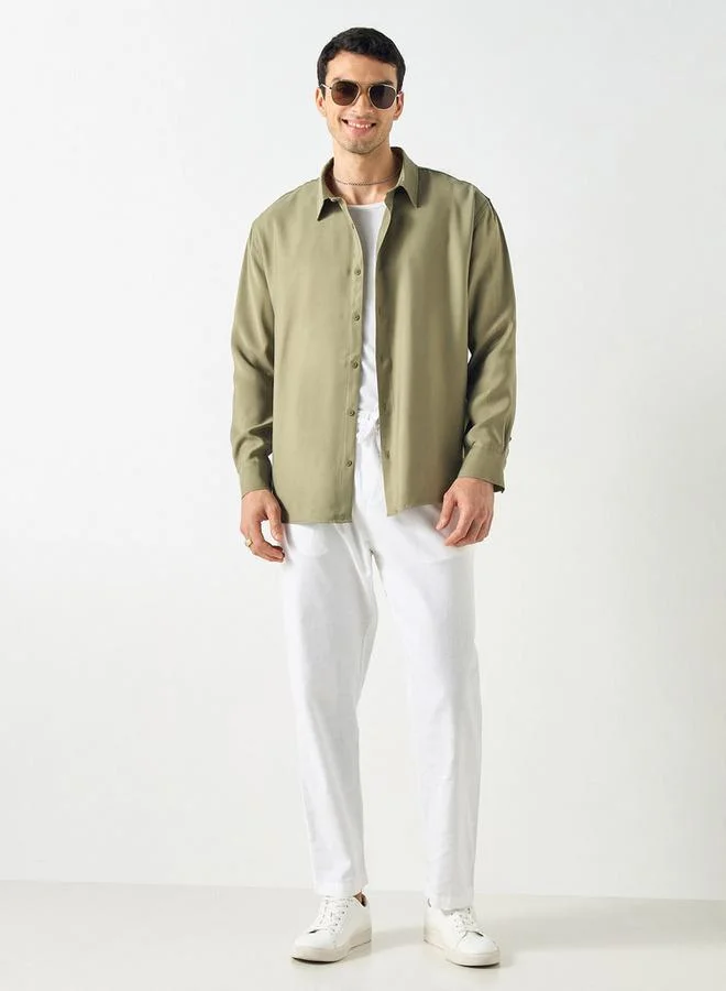 Iconic Iconic Regular Fit Shirt with Collar and Long Sleeves