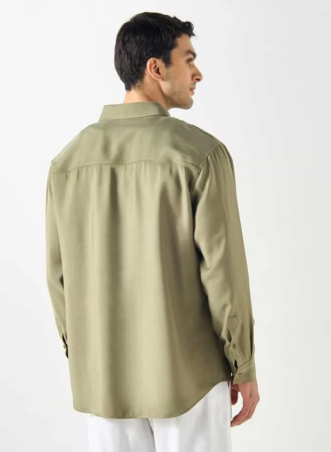 Iconic Iconic Regular Fit Shirt with Collar and Long Sleeves