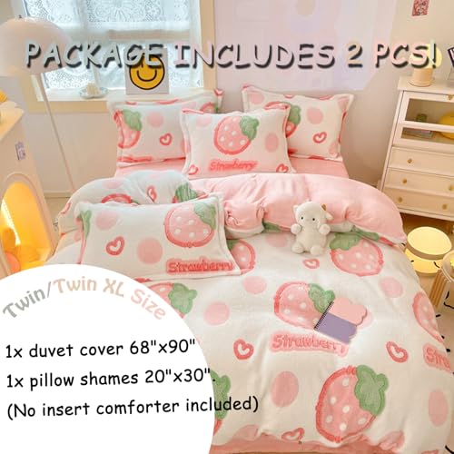 MorroMorn Twin Duvet Cover Set, Pink Strawberry Cute Bedding Sets, Fluffy Comforter Covers Lightweight Blanket Ultra Soft Kawaii for Girls Kids Toddler Teen Women Twin/Twin XL Size - Image 2
