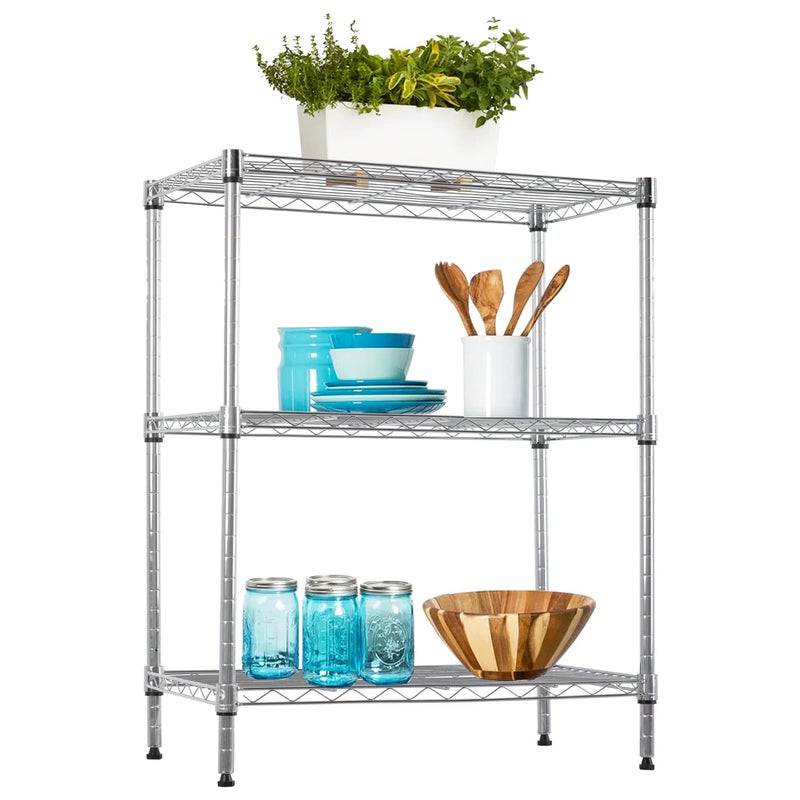 BestOffice 23Lx132Wx302H Adjustable Metal Storage Shelves 3Tier Wire Shelving Unit Organizer Wire Rack 450Lbs Capacity for Small Places Kitchen GarageChrome
