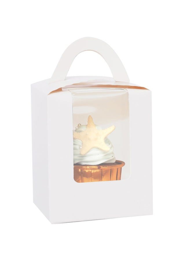 Bakepacker Auto-pop up Individual Cupcake Boxes with Window 25 Count White Single Cupcakes Box 3.6 x 3.6 x 4.3inch Cupcake Carrier - Image 1