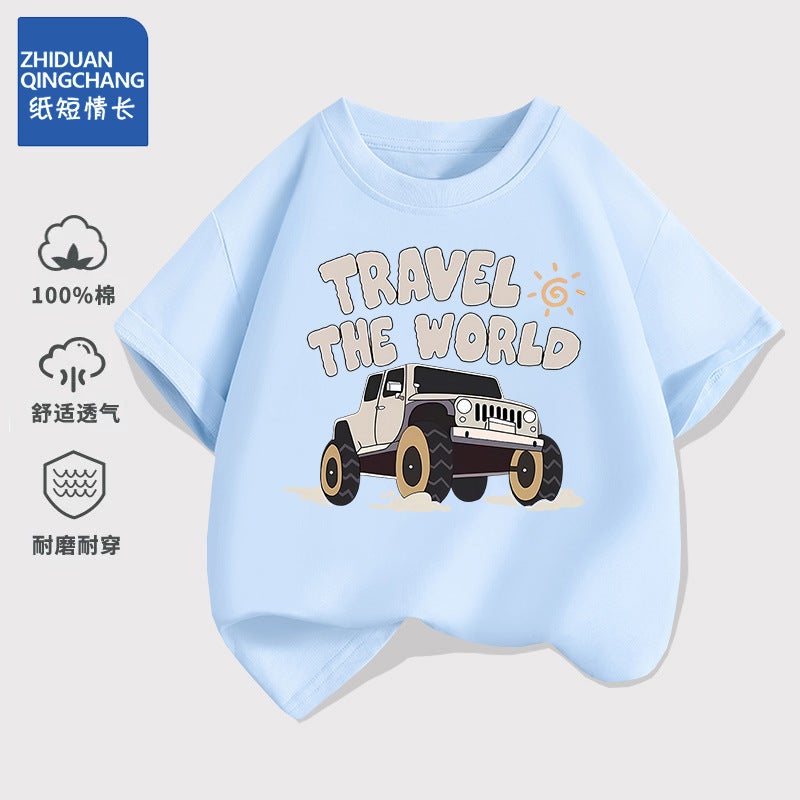 2226# Children'S Cotton Short-Sleeved T-Shirt Summer Korean Style Western Style Loose Boys' Cartoon Half-Sleeved Top - Image 2