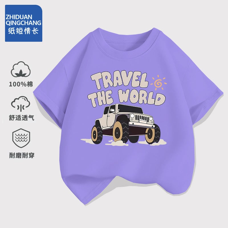 2226# Children'S Cotton Short-Sleeved T-Shirt Summer Korean Style Western Style Loose Boys' Cartoon Half-Sleeved Top - Image 5