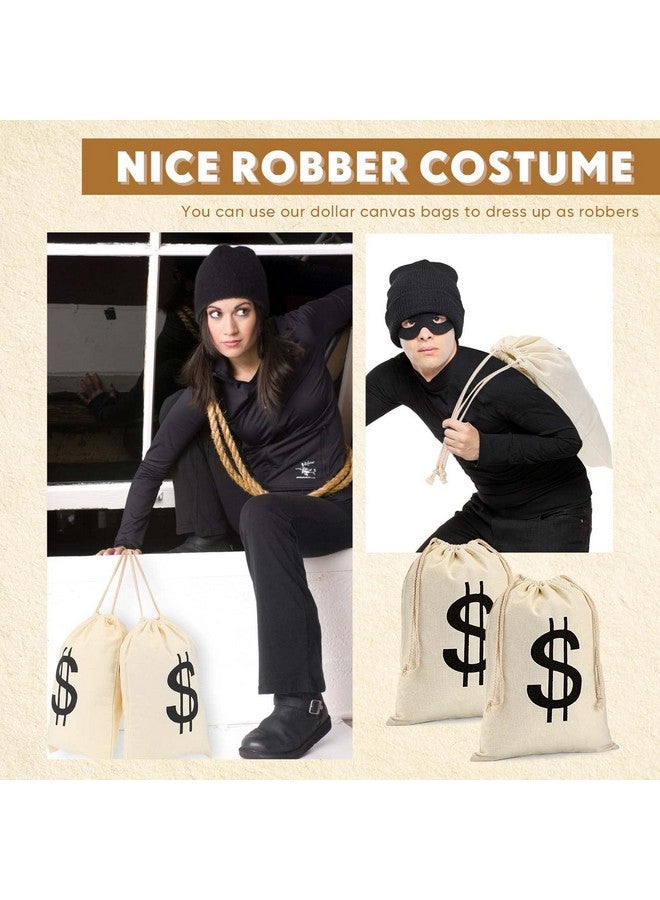 LEIFIDE 4 Pcs Canvas Money Bag Pouch with Drawstring Dollar Sign Carrying Sack Costume Props Canvas Coin Bag for Halloween Cosplay(11.4 x 15.3 Inch) - Image 4