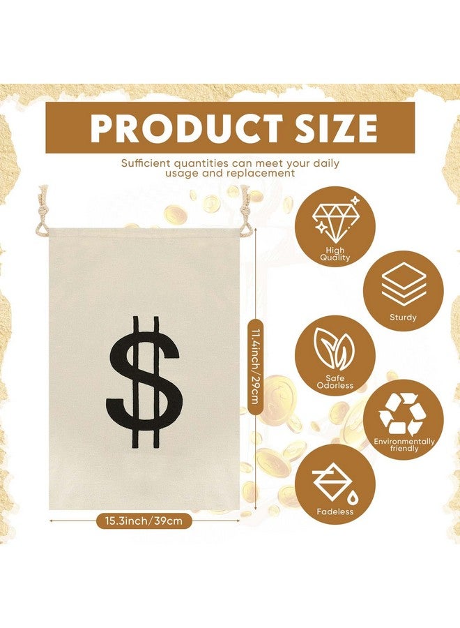 LEIFIDE 4 Pcs Canvas Money Bag Pouch with Drawstring Dollar Sign Carrying Sack Costume Props Canvas Coin Bag for Halloween Cosplay(11.4 x 15.3 Inch) - Image 2