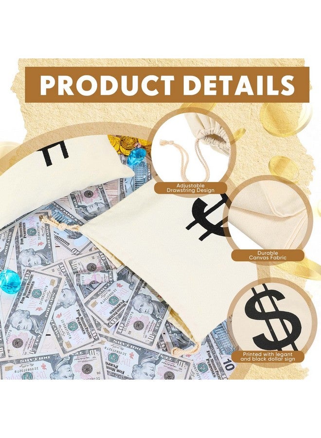 LEIFIDE 4 Pcs Canvas Money Bag Pouch with Drawstring Dollar Sign Carrying Sack Costume Props Canvas Coin Bag for Halloween Cosplay(11.4 x 15.3 Inch) - Image 3