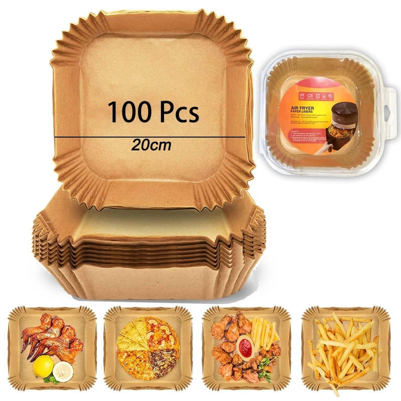 Airfryer Baking Sheets, 100 Non-Stick, Waterproof, Oilproof Parchment Papers for Hot Air Fryers, Ovens, and Grills, Square Size for Easy Use - Image 1