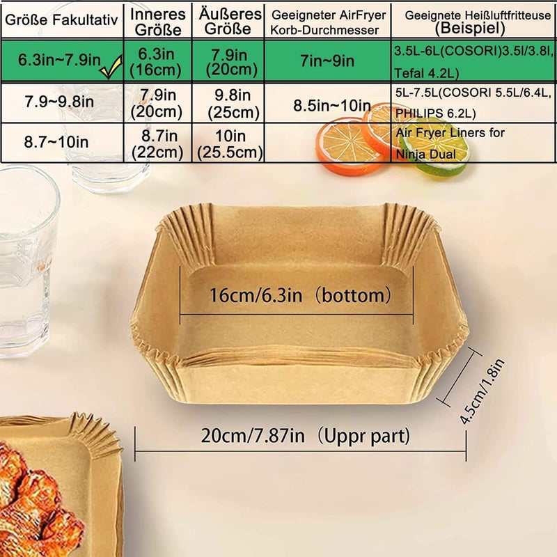 Airfryer Baking Sheets, 100 Non-Stick, Waterproof, Oilproof Parchment Papers for Hot Air Fryers, Ovens, and Grills, Square Size for Easy Use - Image 5