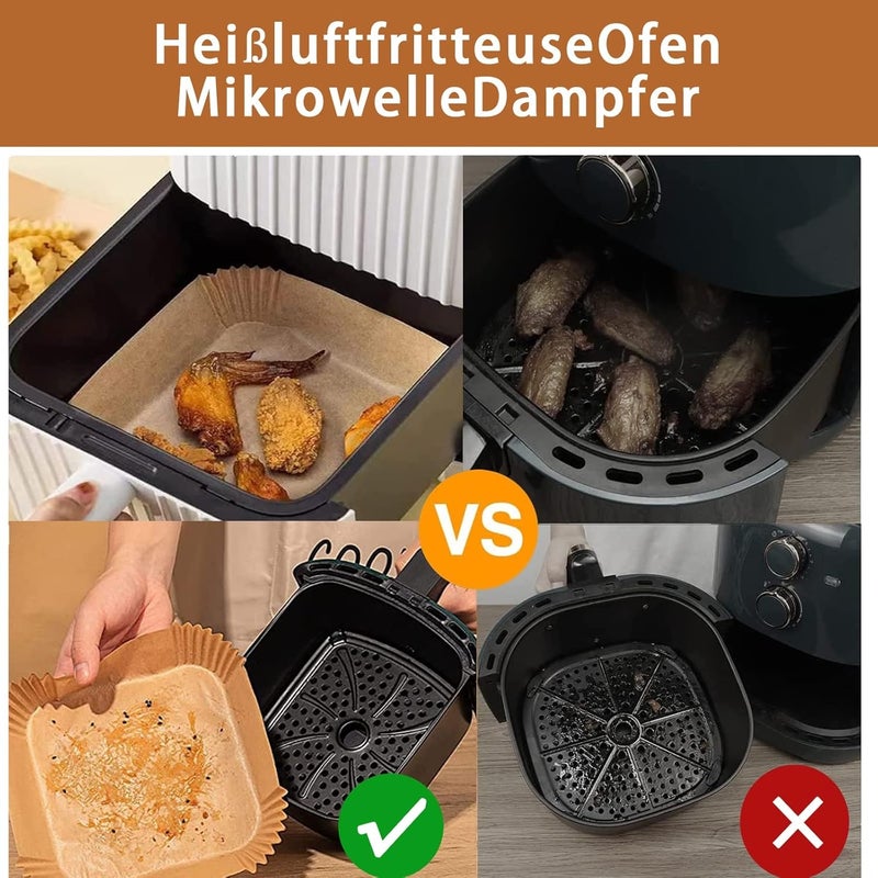 Airfryer Baking Sheets, 100 Non-Stick, Waterproof, Oilproof Parchment Papers for Hot Air Fryers, Ovens, and Grills, Square Size for Easy Use - Image 3