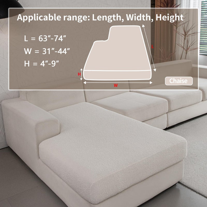 OHSIO Couch Cushion Covers for Sectional Sofa, Stretch Soft Sofa Slipcovers Washable Wear-Resistant Universal Furniture Protector for Living Room(1 Piece Chaise Cover, Ivory) - Image 2