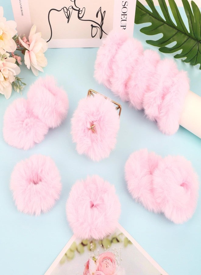 Semato سيماتو 12 قطعة أربطة شعر فuzzy - أربطة شعر ف fluffy و Pom Pom مع فرو أرنب صناعي - هدايا حفلات وردية للنساء والفتيات - Image 3