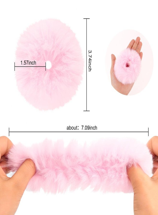 Semato سيماتو 12 قطعة أربطة شعر فuzzy - أربطة شعر ف fluffy و Pom Pom مع فرو أرنب صناعي - هدايا حفلات وردية للنساء والفتيات - Image 2