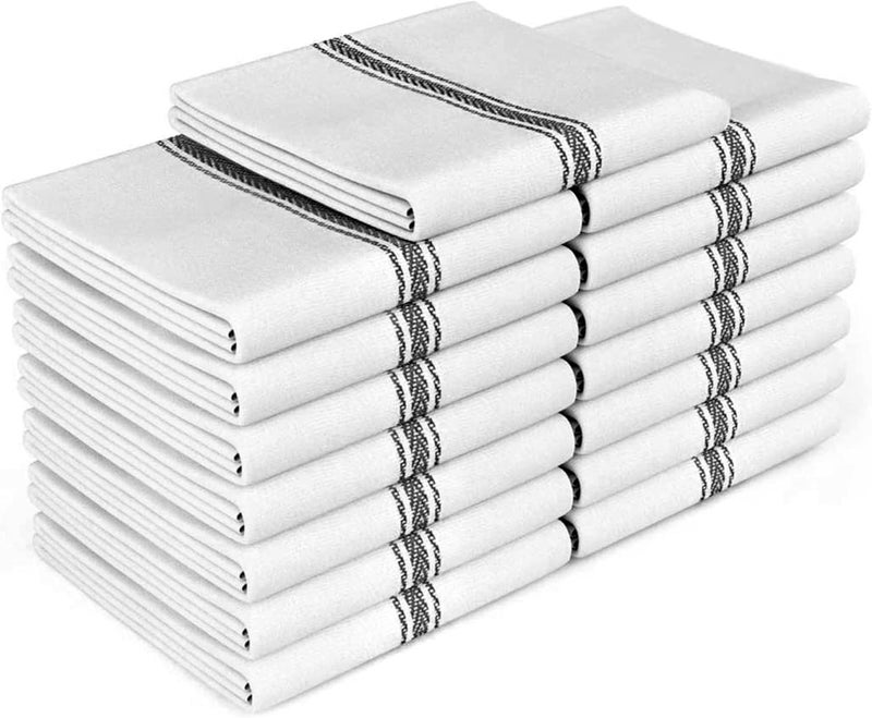 Zeppoli Classic Kitchen Towels - 100% Natural Cotton Dish Towels - Reusable Cleaning Cloths - Super Absorbent - Machine (15-Pack, Black Striped) - Image 1