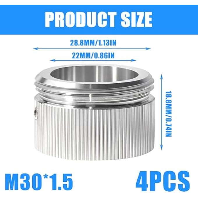 SET OF 4 RADIATOR THERMOSTAT ADAPTER RA/RAV/RAVL M30 X 1.5, HEATING VALVE THERMOSTAT HEAD 304 STAINLESS STEEL RUSTPROOF RADIATOR ACCESSORIES WITH HEX KEY (INNER DIAMETER 22 MM) - Image 3