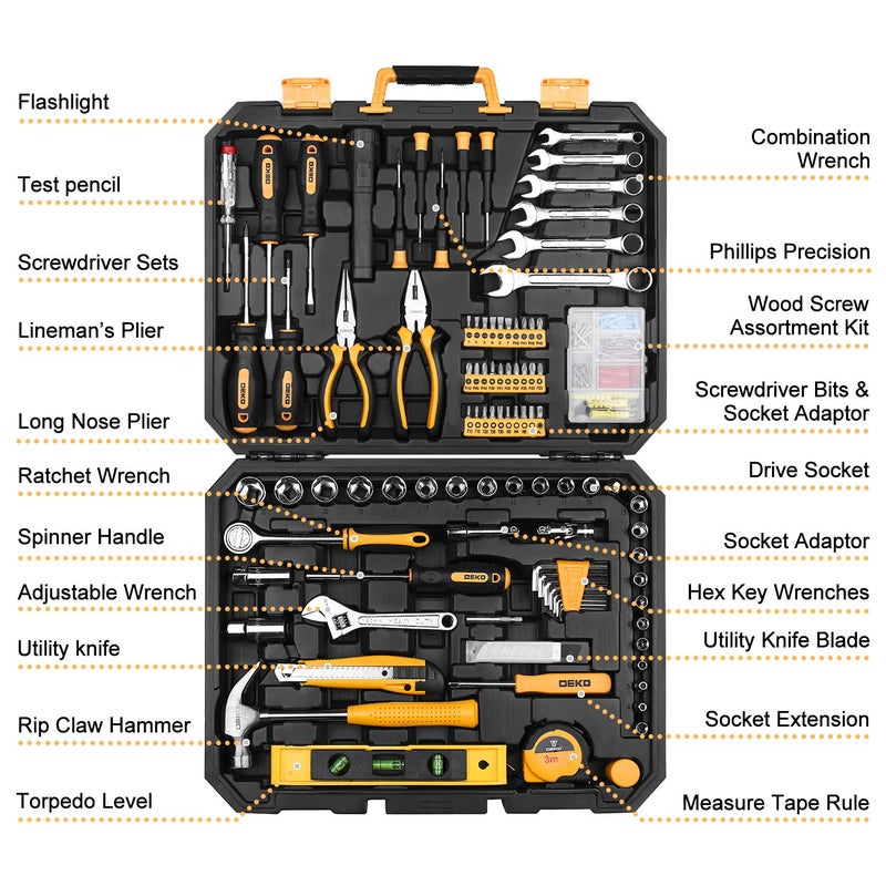 DEKOPRO 208 Piece Tool Set,General Household Hand Tool Kit, Auto Repair Tool Box with Plastic Toolbox Storage Case - Image 2