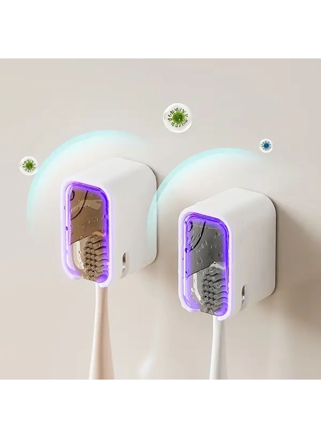 Gray Wall Mounted No Drill Toothbrush Holder With Lid Holds 3 Brushes Bathroom Organizer - Image 2