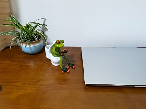 VVGIFTS Frog Figurines Decor Funny Cute Craft Resin Frog Sculpture Statue for Home Office Desk Tabletop Bathroom Decoration, Ornament Gift (Frog Sitting on Toilet) - Image 5