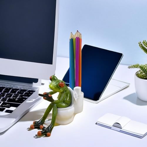 VVGIFTS Frog Figurines Decor Funny Cute Craft Resin Frog Sculpture Statue for Home Office Desk Tabletop Bathroom Decoration, Ornament Gift (Frog Sitting on Toilet) - Image 2
