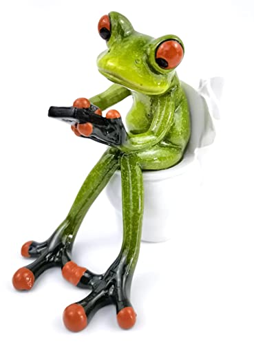 VVGIFTS Frog Figurines Decor Funny Cute Craft Resin Frog Sculpture Statue for Home Office Desk Tabletop Bathroom Decoration, Ornament Gift (Frog Sitting on Toilet) - Image 1
