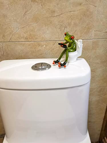 VVGIFTS Frog Figurines Decor Funny Cute Craft Resin Frog Sculpture Statue for Home Office Desk Tabletop Bathroom Decoration, Ornament Gift (Frog Sitting on Toilet) - Image 3