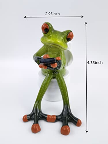 VVGIFTS Frog Figurines Decor Funny Cute Craft Resin Frog Sculpture Statue for Home Office Desk Tabletop Bathroom Decoration, Ornament Gift (Frog Sitting on Toilet) - Image 4