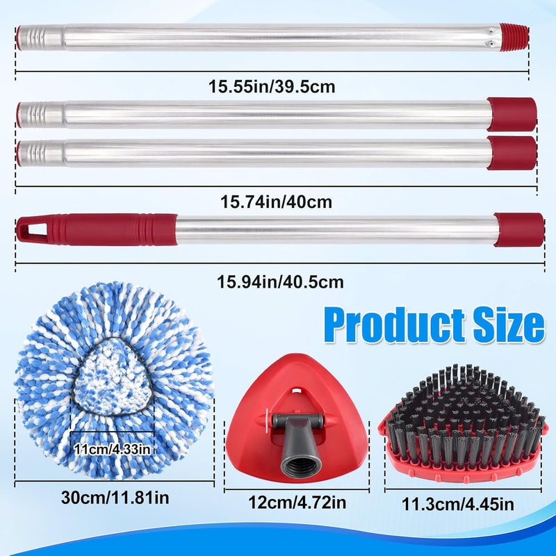 Deisunpet Mop Heads Replacements,Mop Handle,Scrub Brush,Base for Oceda Rinseclean 2 Tank,Include 2 Microfiber Mops Replace Head,30-58" Adjustable Mop Stick,1 Scrubber Head,1 Spin Base for Floor Cleaning - Image 2