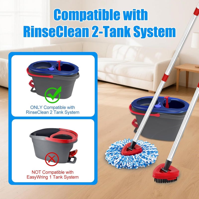 Deisunpet Mop Heads Replacements,Mop Handle,Scrub Brush,Base for Oceda Rinseclean 2 Tank,Include 2 Microfiber Mops Replace Head,30-58" Adjustable Mop Stick,1 Scrubber Head,1 Spin Base for Floor Cleaning - Image 3