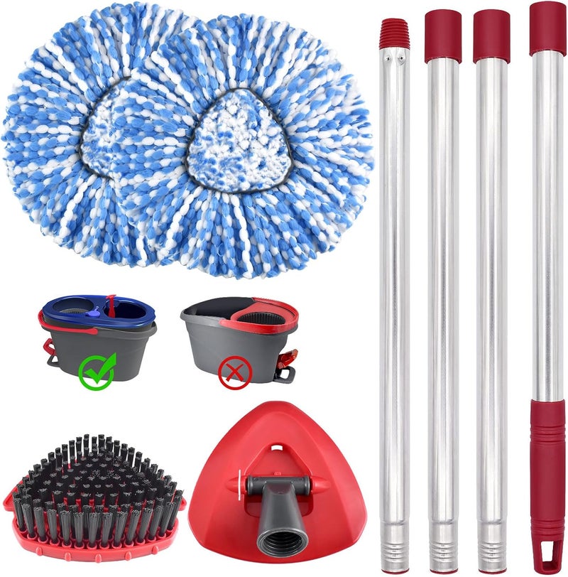 Deisunpet Mop Heads Replacements,Mop Handle,Scrub Brush,Base for Oceda Rinseclean 2 Tank,Include 2 Microfiber Mops Replace Head,30-58" Adjustable Mop Stick,1 Scrubber Head,1 Spin Base for Floor Cleaning - Image 1