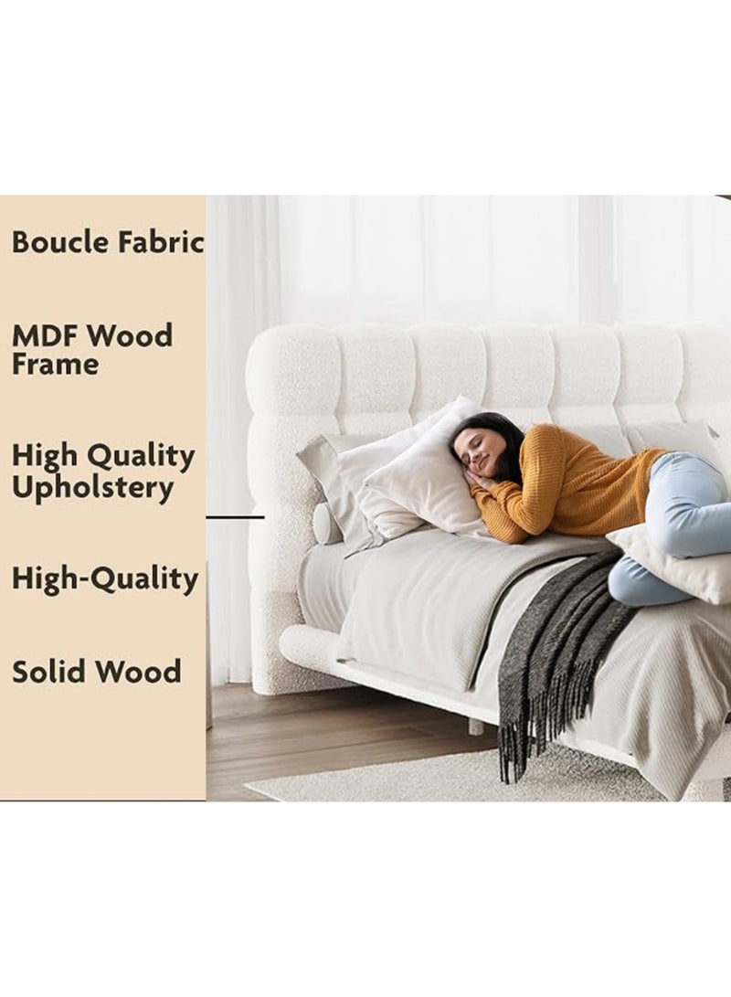 Karnak Samantha Tufted Boucle Bed Upholstered Queen Size150x200cm Bed Frame - Modern Bedroom Furniture - Image 2