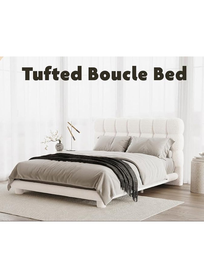 Karnak Samantha Tufted Boucle Bed Upholstered Queen Size150x200cm Bed Frame - Modern Bedroom Furniture - Image 4