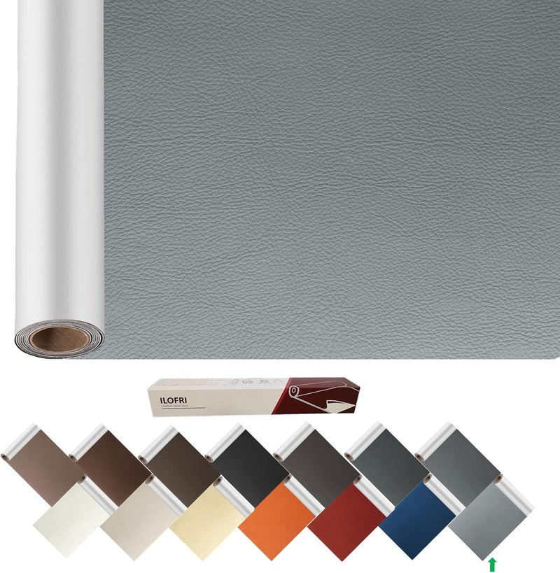 ILOFRI Large Leather Repair Patch Tape Light Grey 60x17 inch, Durable Self Adhesive Leather and Repair Kit for Couches, Car Seats, Furniture, Upholstery, Sofa, Boat Seats - Light Grey - Image 1