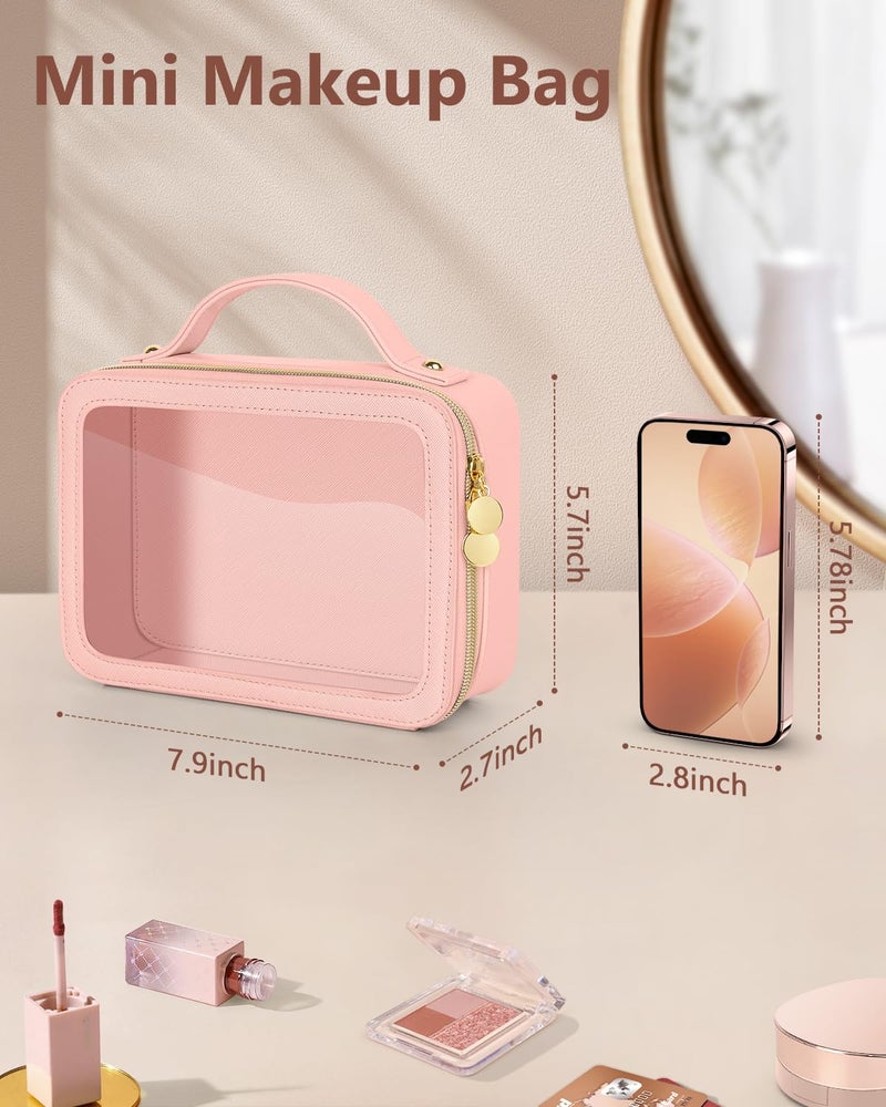 Soimeat Clear Makeup Bag, Portable Travel Cosmetic Bags, Multipurpose Leather Toiletry Bag with Zipper, Waterproof Transparent Cosmetic Organizer for Women, Medium, Pink - Image 5
