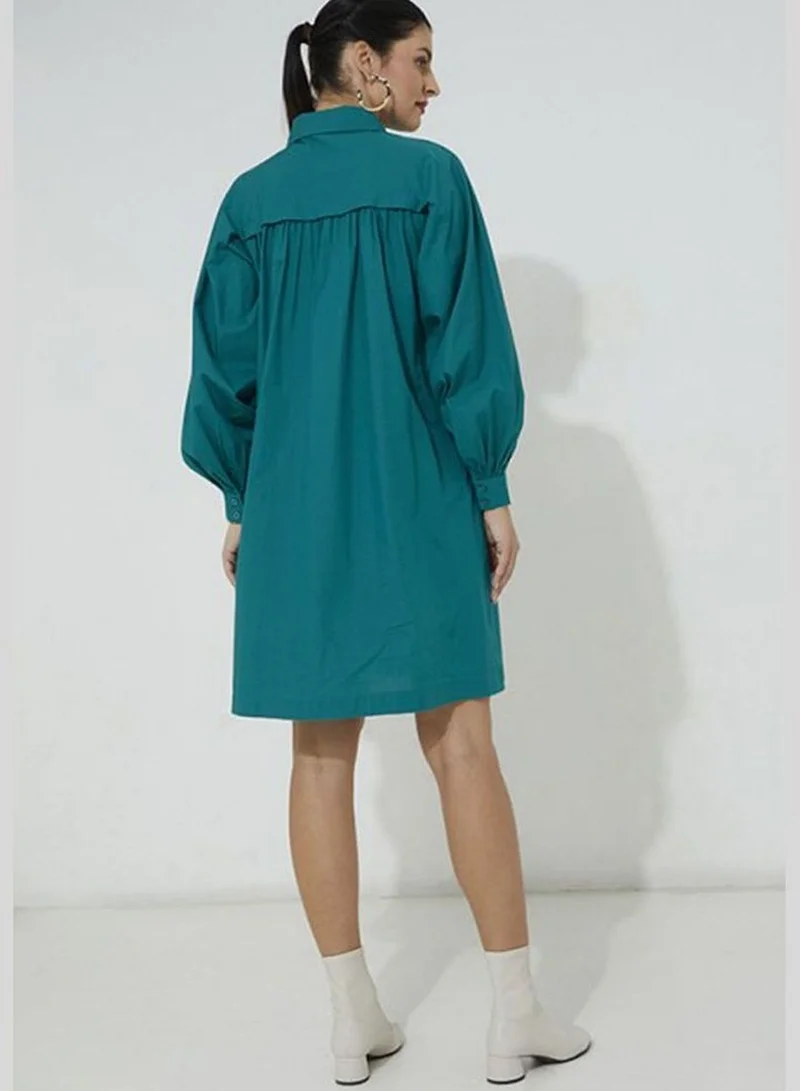 ايروبوستال Poplin Puffy Constructed Midi Shirt Dress