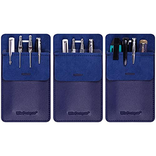 Wisdompro Pocket Protector, 3 Pack PU Leather Heavy Duty Pen Holder Pouch for Shirts, Lab Coats, Pants - Multi-Purpose - Holds Pens, Pointers, Pencils, and Notes - Blue - Image 1