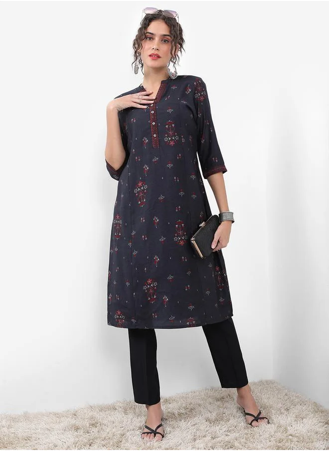 فيشود Floral Printed Thread Work Kurta by Styli