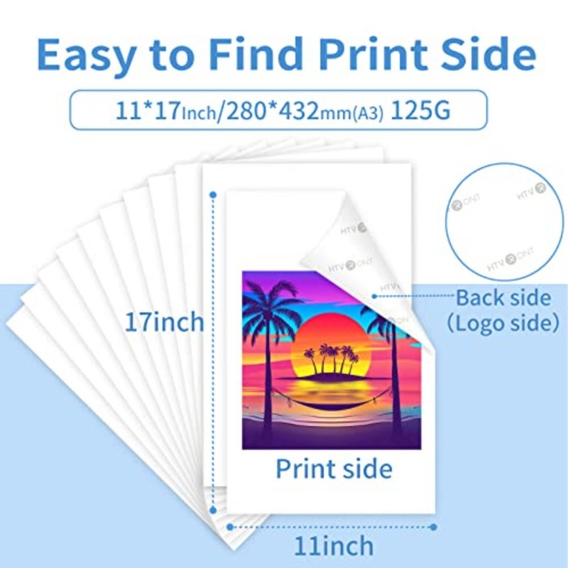HTVRONT Sublimation Paper 11x17 Inch - 120 Sheets Easy to Transfer Sublimation Paper for T-shirts, Tumblers, Mugs A3 High Transfer Rate, Quick-Dry Formula, Universal Compatibility, Beginner-Friendly Sheets, No Curl - Image 2
