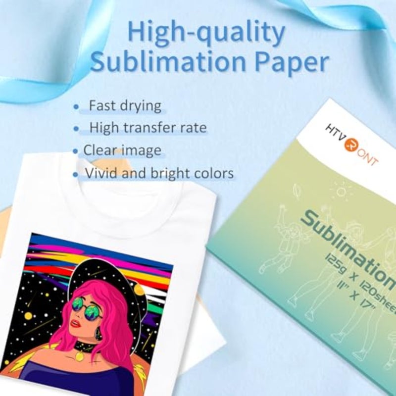 HTVRONT Sublimation Paper 11x17 Inch - 120 Sheets Easy to Transfer Sublimation Paper for T-shirts, Tumblers, Mugs A3 High Transfer Rate, Quick-Dry Formula, Universal Compatibility, Beginner-Friendly Sheets, No Curl - Image 3