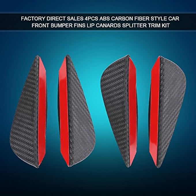 POENVFPO 4 Pcs Car Front Bumper Lip Carbon Fiber Style Bumper Splitter Fins Left Right Anti-Scratch Canards Body Spoiler Accessary ABS Plastic Universal - Image 2