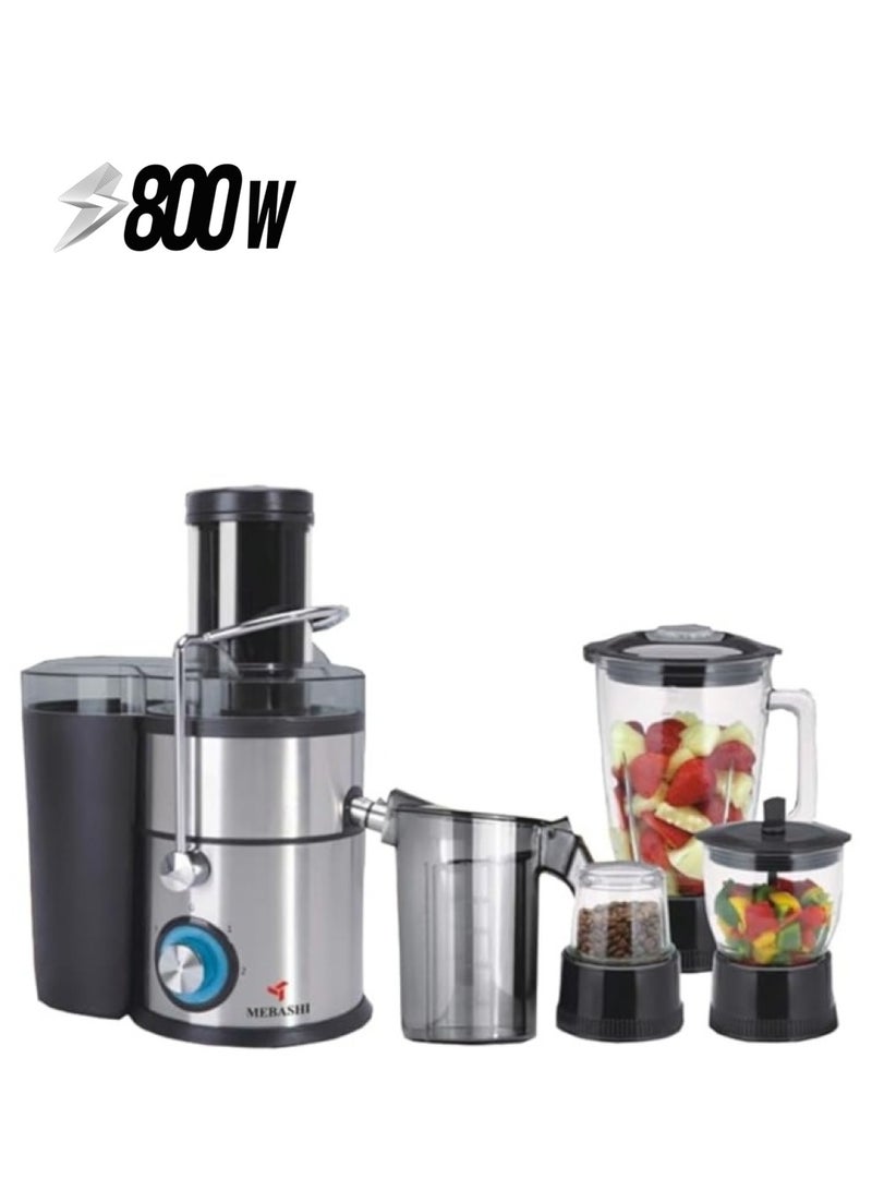 Mebashi MEBASHI 4-in-1 Juicer Blender, 2.2 L/1.5 L Jug, Black Steel, Automatic Pulp Separation, 85mm Wide Feed Tube, Stainless Steel Filter(ME-JB2008SS)(800W)