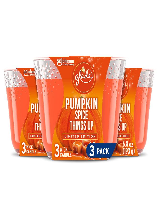 SC Johnson Glade Candle Pumpkin Spice Things Up, Fragrance Candle Infused with Essential Oils, Air Freshener Candle, 3-Wick Candle, 6.8oz, 3 Count - Image 1