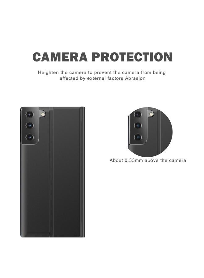 اس-توب جراب لهاتف Samsung Galaxy S21 5G، جراب هاتف من الجلد مع حامل قلاب من القماش الملمس البسيط - Image 4