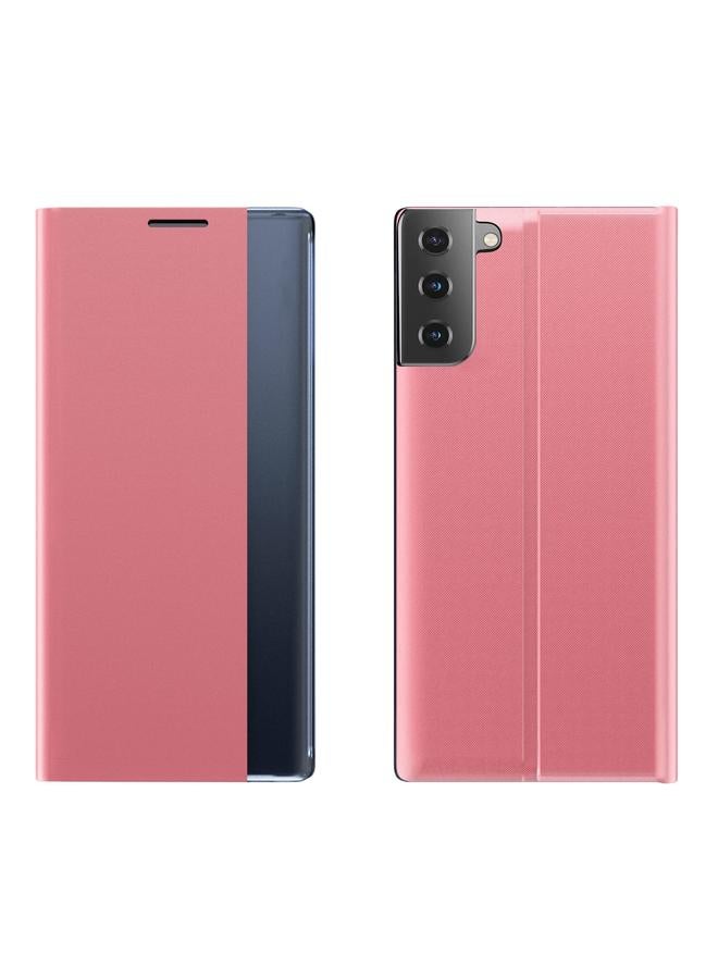 اس-توب جراب لهاتف Samsung Galaxy S21 5G، جراب هاتف من الجلد مع حامل قلاب من القماش الملمس البسيط - Image 1