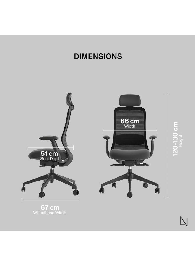 Navodesk NIO Ergonomic Chair, Premium, Office & Computer Chair with Lumbar Support, Adjustable Seat (All Black) - Image 3