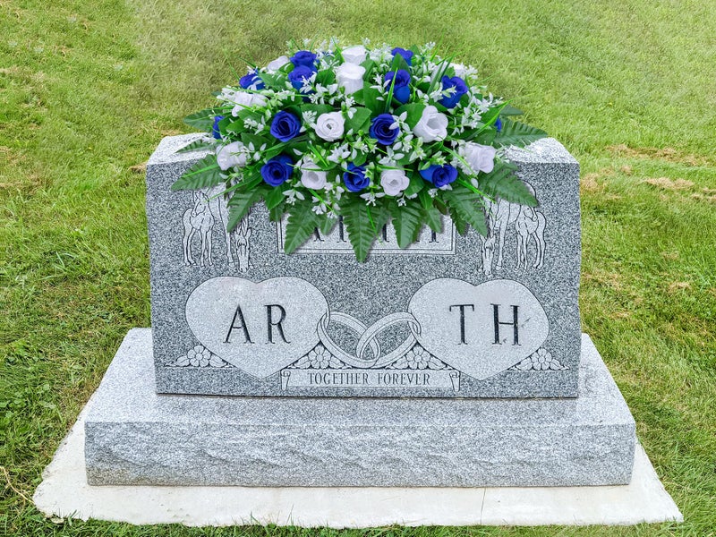 LVXINLI Artificial Cemetery Flowers Saddle-Shaped Tombstone Decorations Non-Fading UV-Resistantï¼ˆBlue+White Saddle ï¼‰ - Image 4