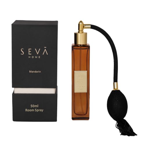 SEVA HOME Mandarin Room Spray | Long-Lasting Citrus Fragrance | Freshens Rooms Instantly | Premium Home Decor | Elegant Designer Bottle | 50ml - Image 1