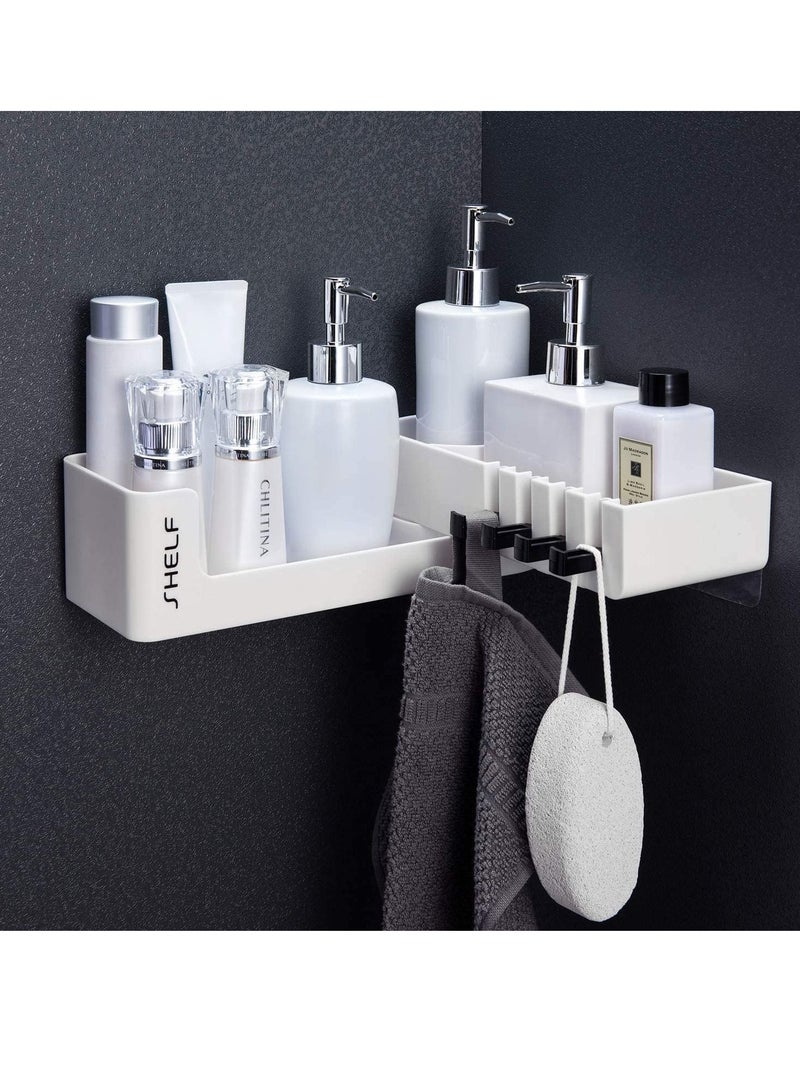 SYOSI Wall Mounted Bathroom Corner Shelf Shower Caddy, No Drilling Organizer Storage for Bathroom, Self Adhesive Bathroom Organizer Storage, Bathroom Shelf Organizer White Black - Image 1