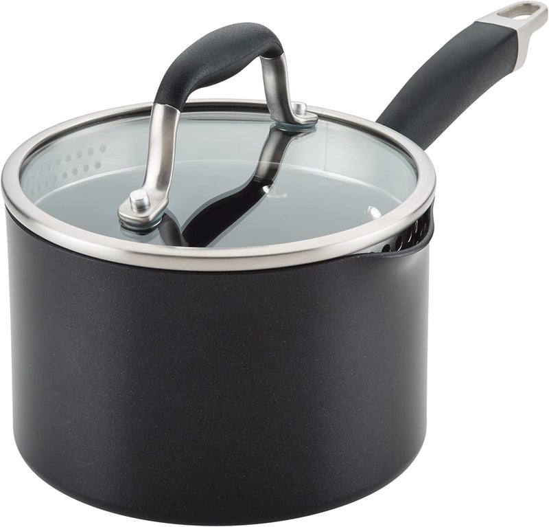 Anolon Advanced Home Hard Anodized Nonstick Sauce PanSaucepan with Straining and Lid 2 Quart 2 Qt Straining Saucepan Onyx - Image 1